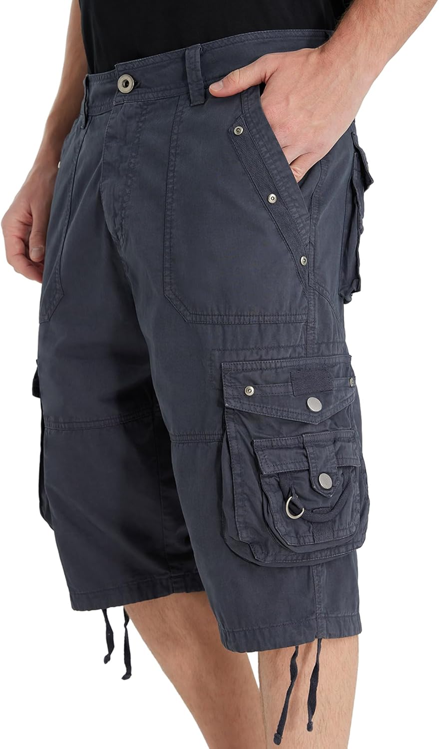 Men's Ripstop Cargo Shorts-Long Cotton Twill Straight Leg for Work Outdoor