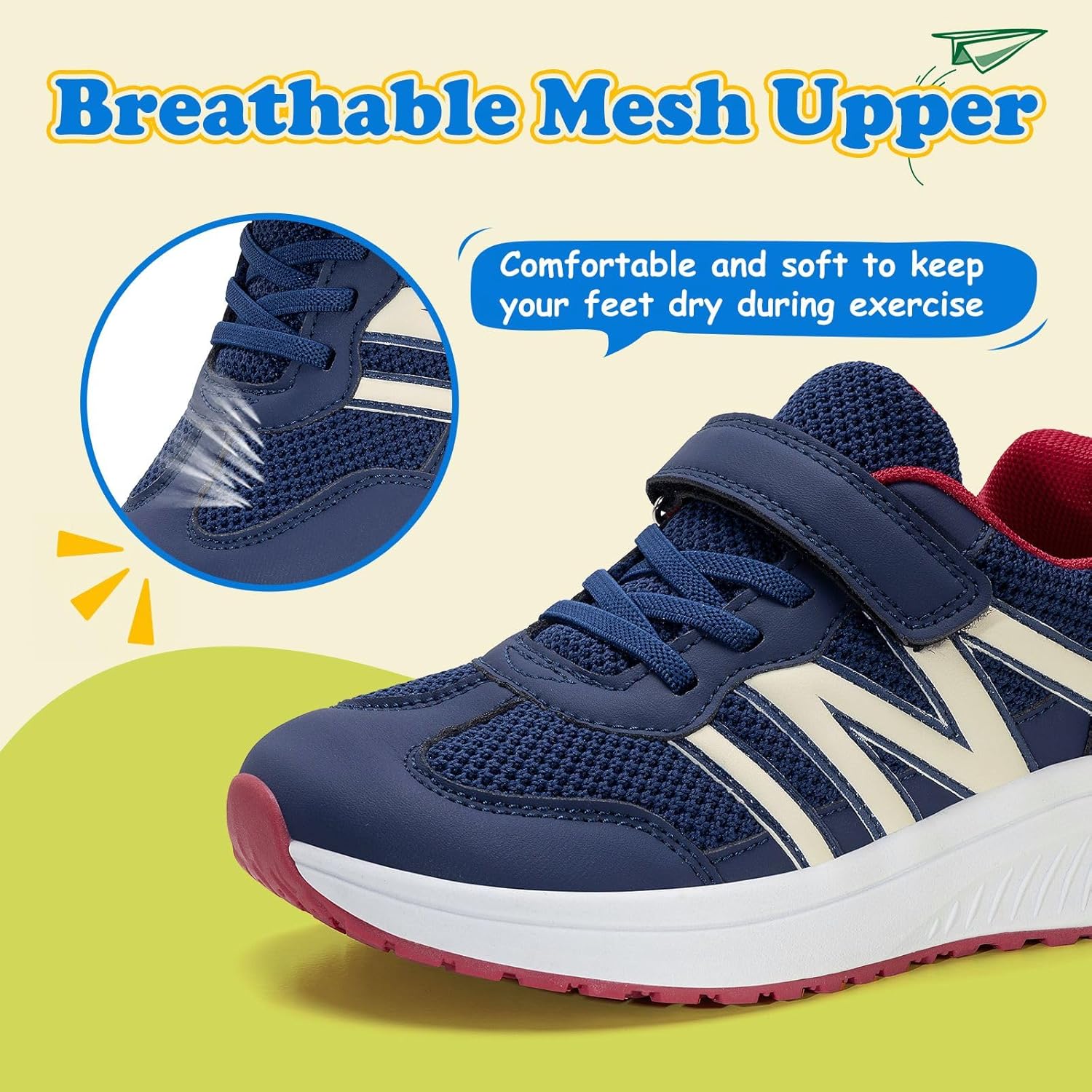 Boys Wide Toe Box Sneakers Girls Tennis Running Shoes Breathable Walking Trainers for Kids