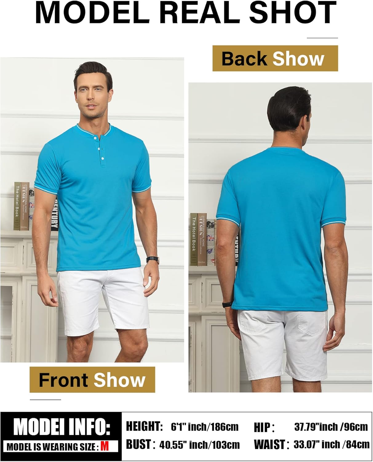 Men's Polo Shirts Casual Short Sleeve Cotton Pique Polo T Shirts Classic Collarless Golf Shirts for Men