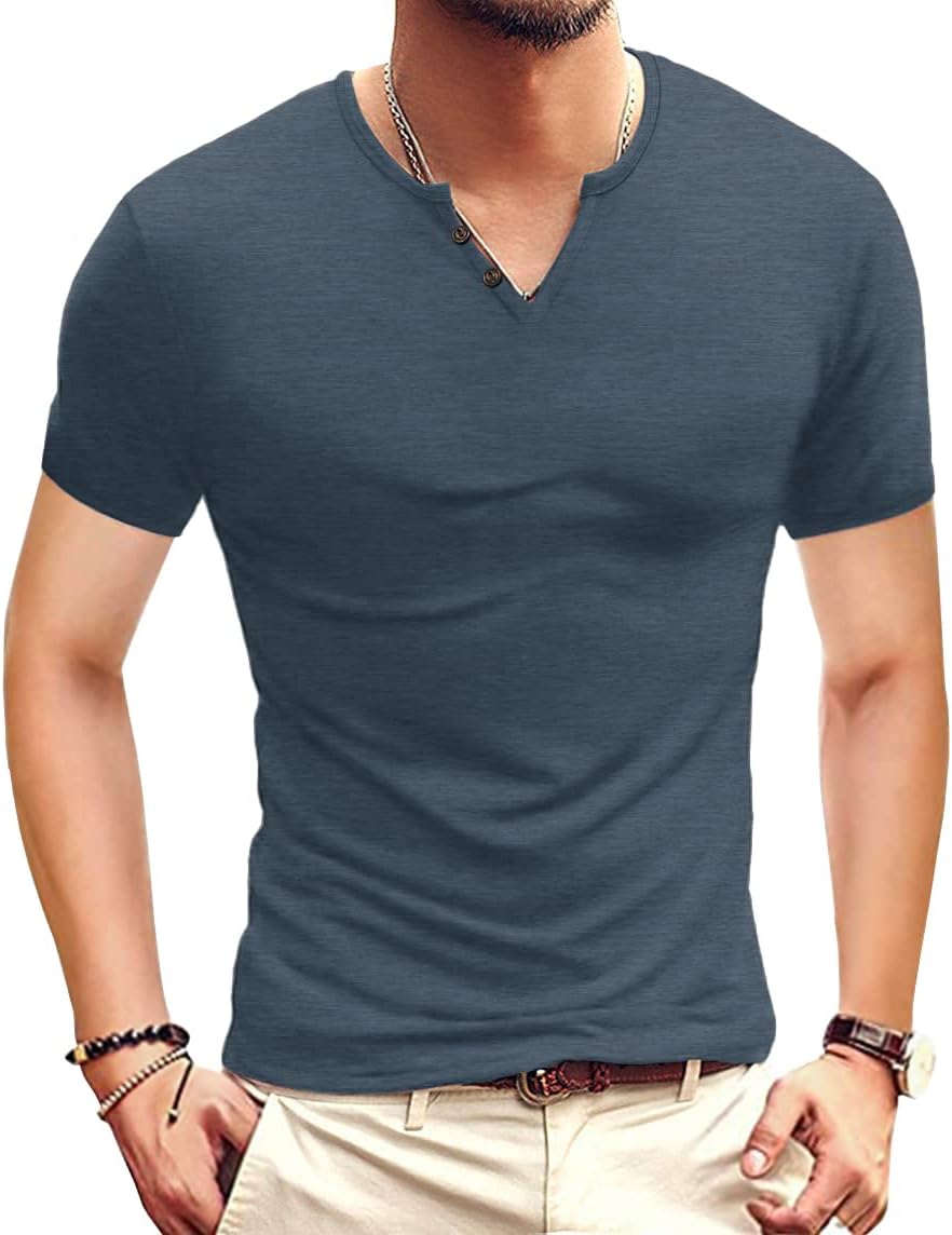 Men's Casual Slim Fit Basic Henley Short/Long Sleeve Fashion T-Shirt