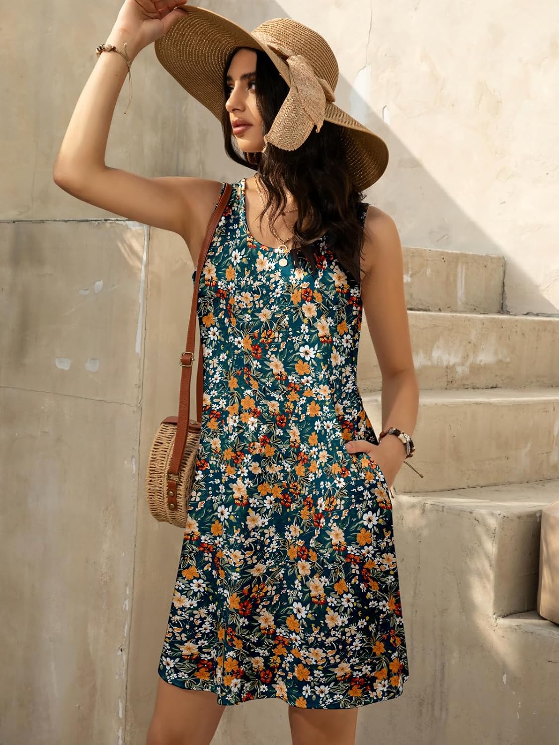 Women's Summer Dress 2025 Sleeveless Floral Boho Sundress Swimsuit Coverup Casual Loose Beach Vacation Tank Dresses