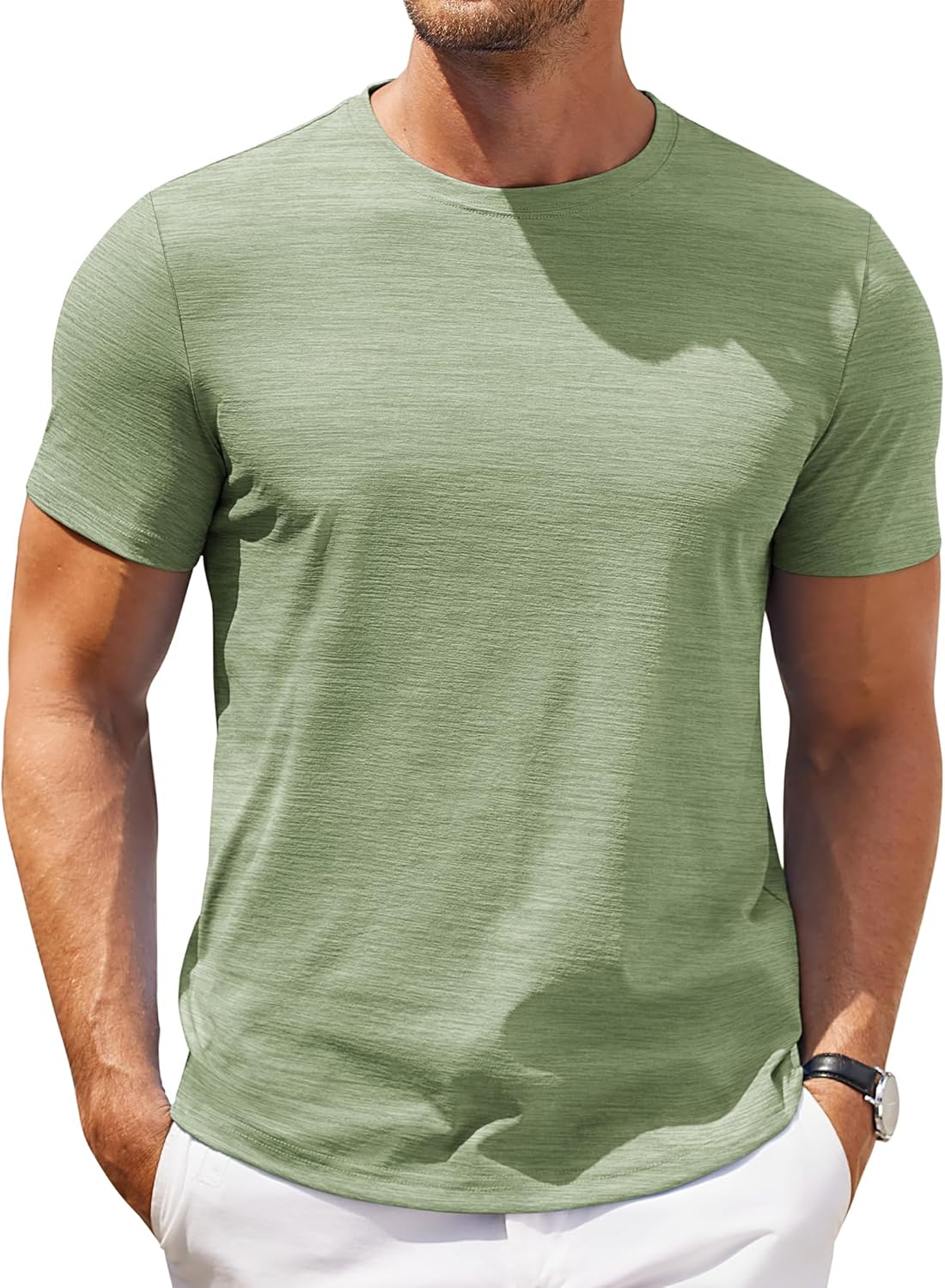 Mens Crew Neck T Shirt Short Sleeve Casual Summer Basic Tee Slim Fit Workout T-Shirt