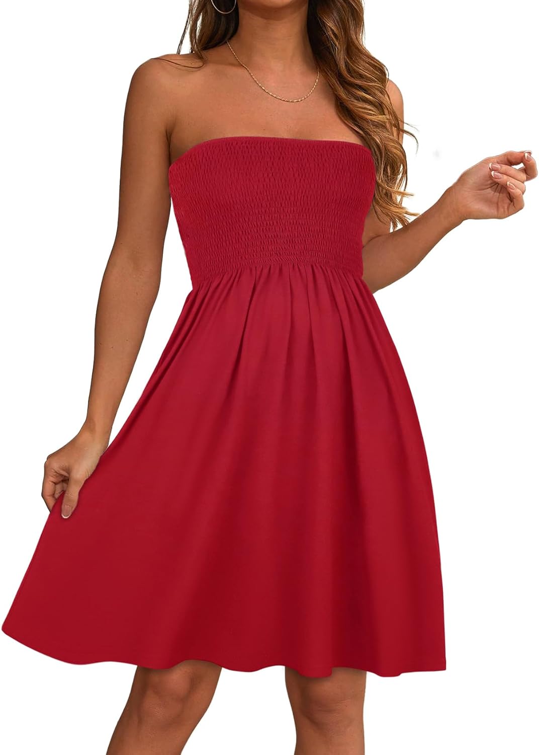 Summer Dresses for Women Strapless Casual Beach Cover Ups Tube Top Sundress