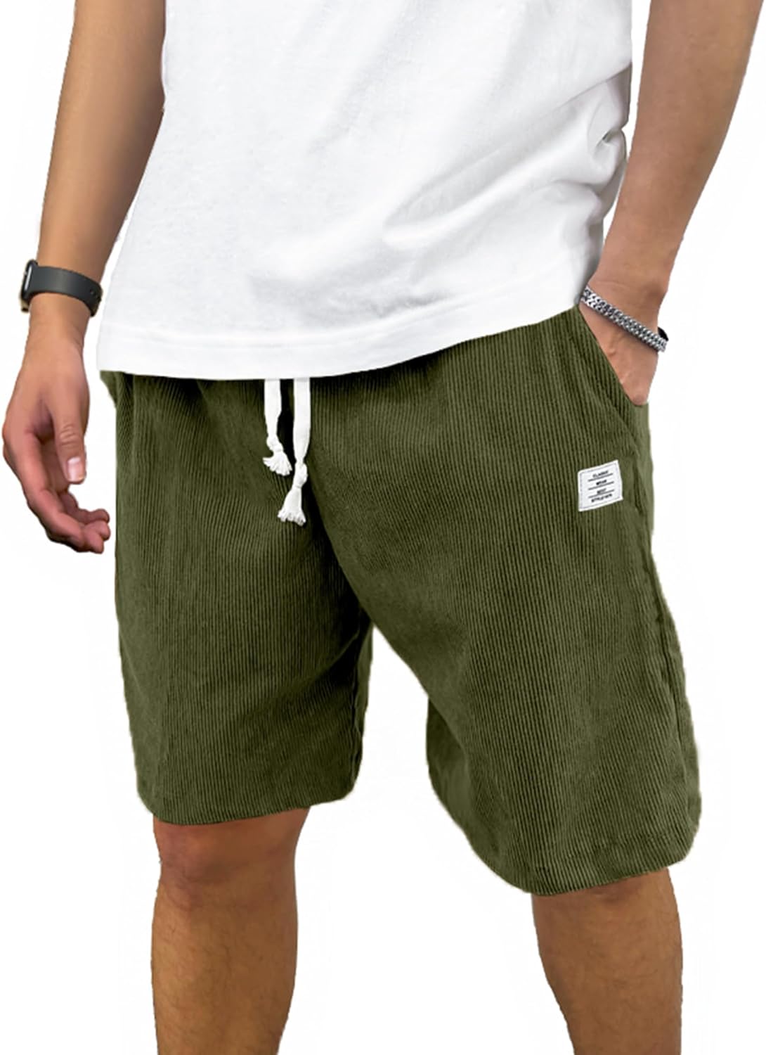 Mens Corduroy Shorts Casual 7 Inch Inseam Elastic Waist Drawstring Summer Beach Short