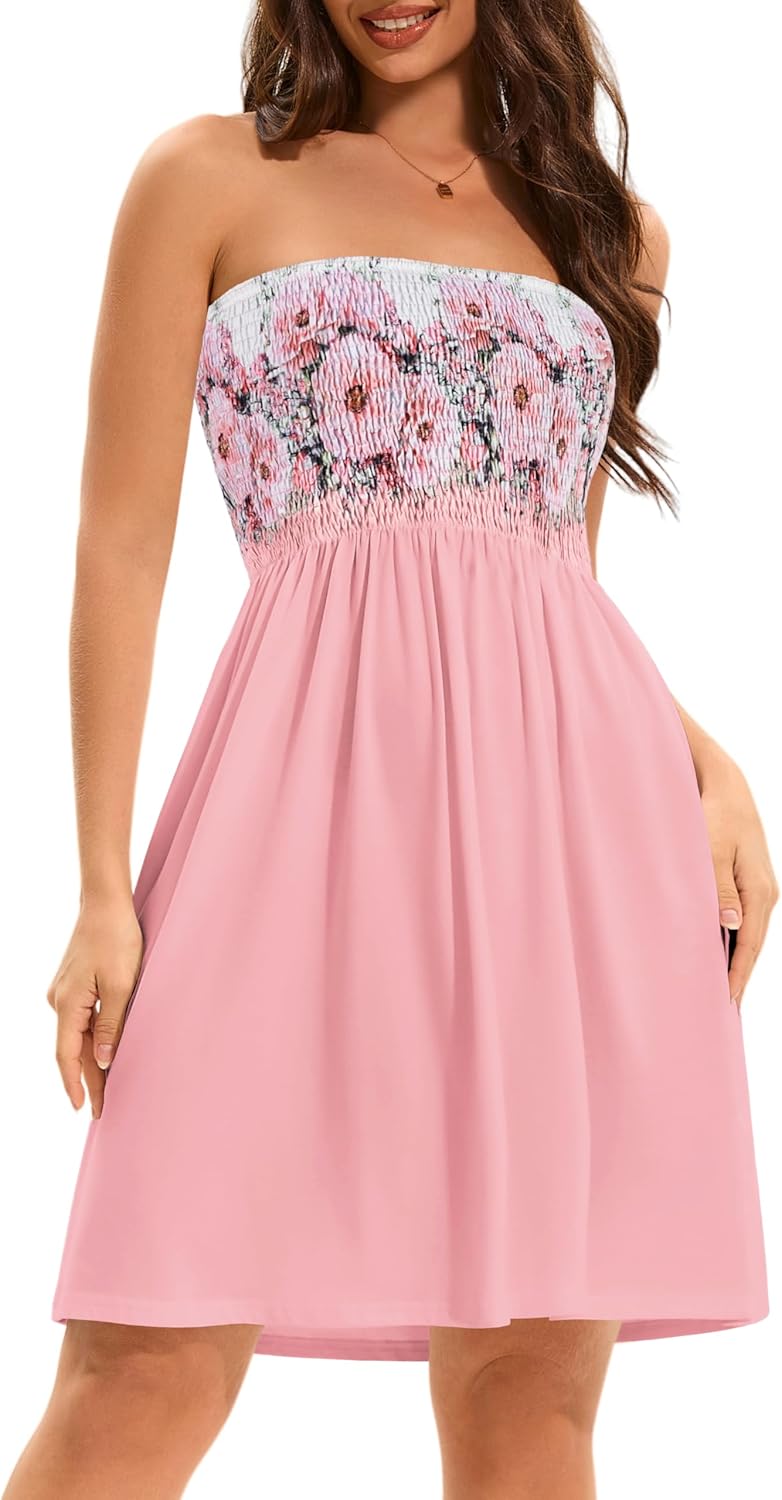Summer Dresses for Women Strapless Casual Beach Cover Ups Tube Top Sundress