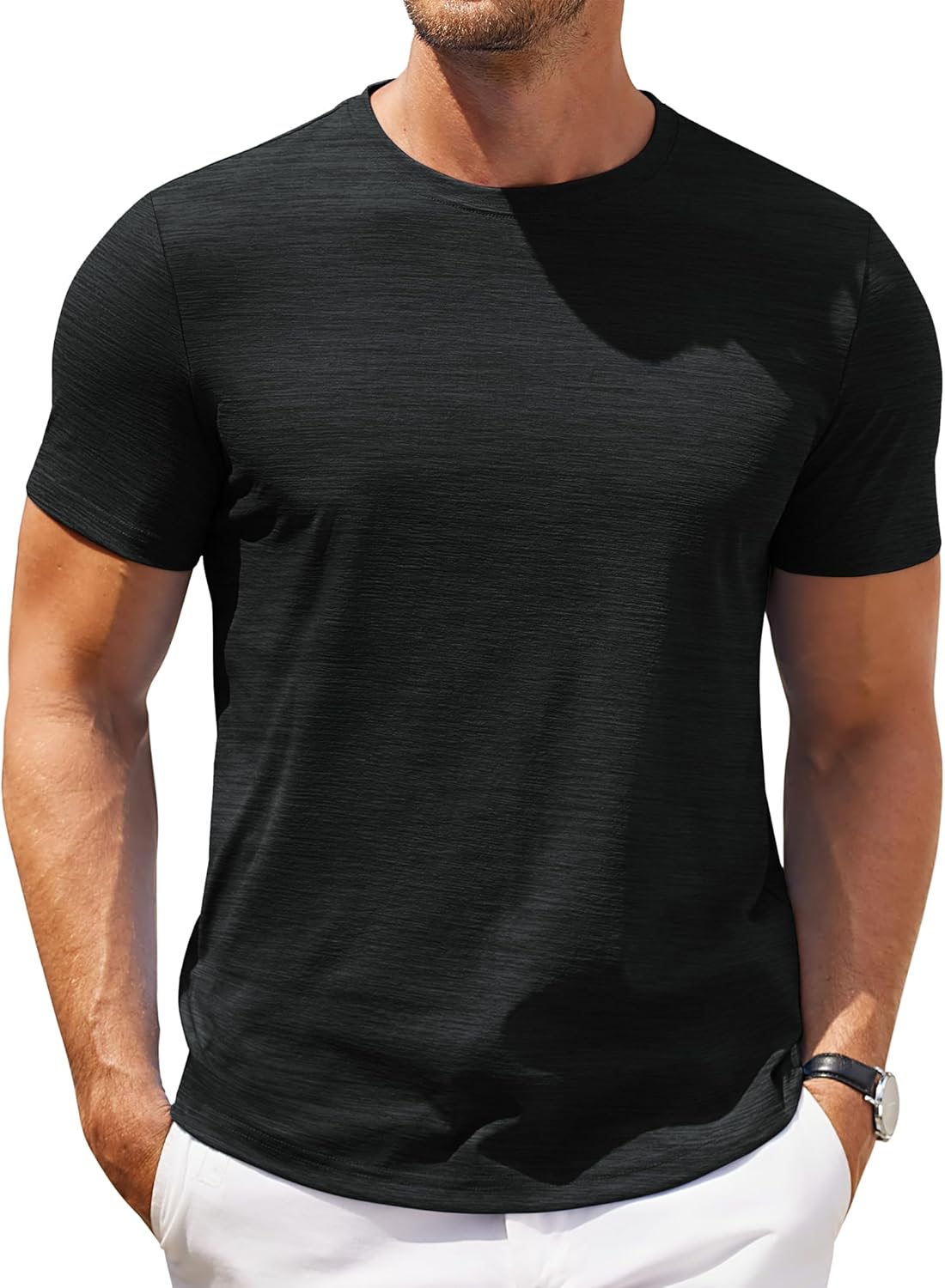 Mens Crew Neck T Shirt Short Sleeve Casual Summer Basic Tee Slim Fit Workout T-Shirt