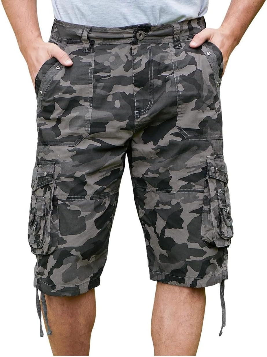 Men's Ripstop Cargo Shorts-Long Cotton Twill Straight Leg for Work Outdoor
