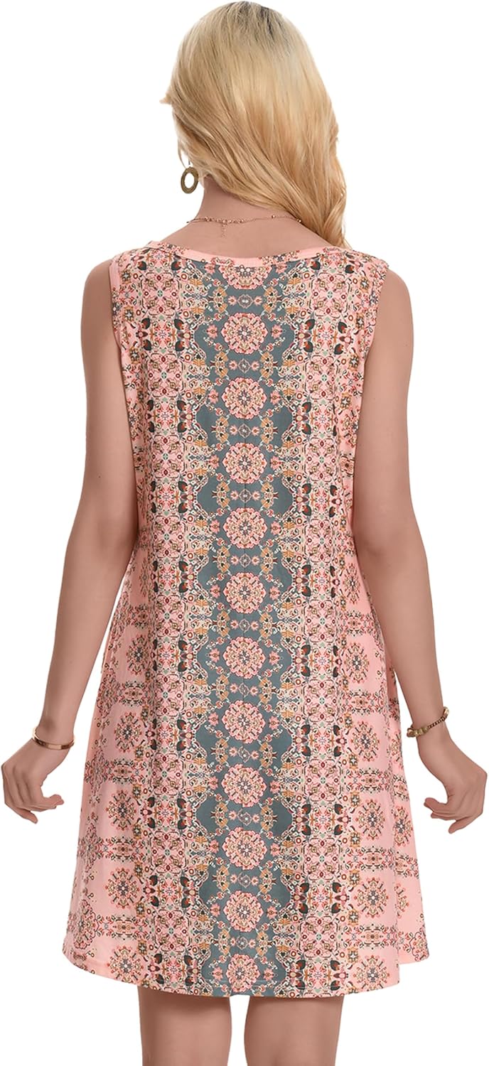 Summer Dresses for Women Beach Boho Sleeveless Vintage Floral Flowy Pocket Tshirt Tank Sundresses