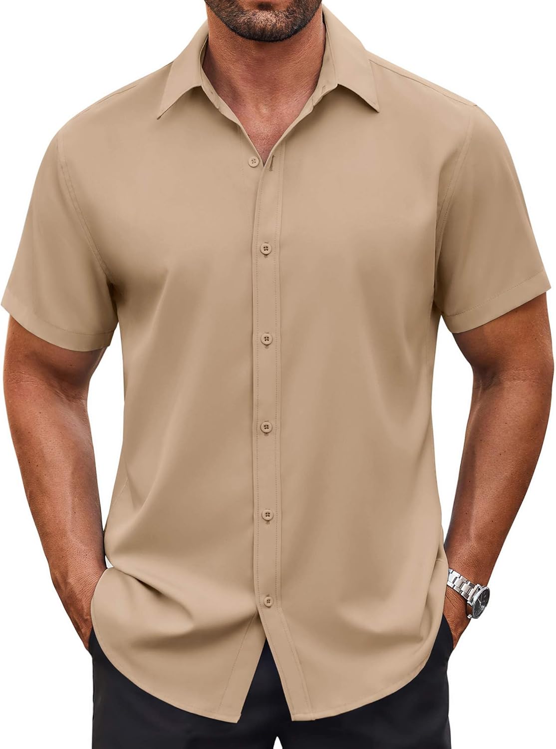 Men's Button Down Shirt Short Sleeve Dress Shirt Casual Beach Summer Wedding Shirt