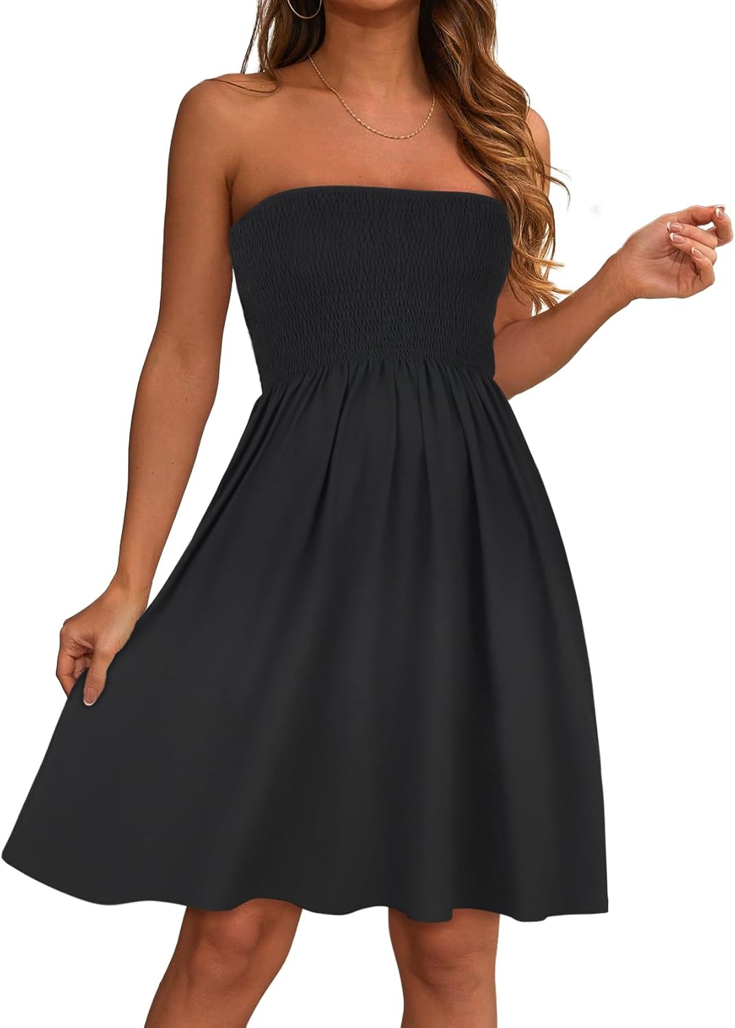 Summer Dresses for Women Strapless Casual Beach Cover Ups Tube Top Sundress