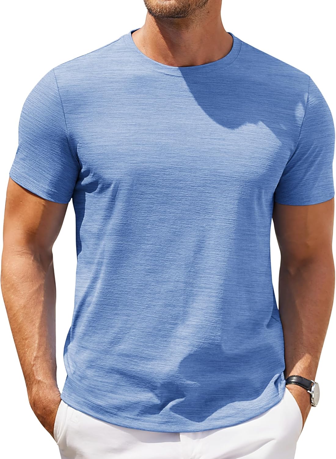 Mens Crew Neck T Shirt Short Sleeve Casual Summer Basic Tee Slim Fit Workout T-Shirt